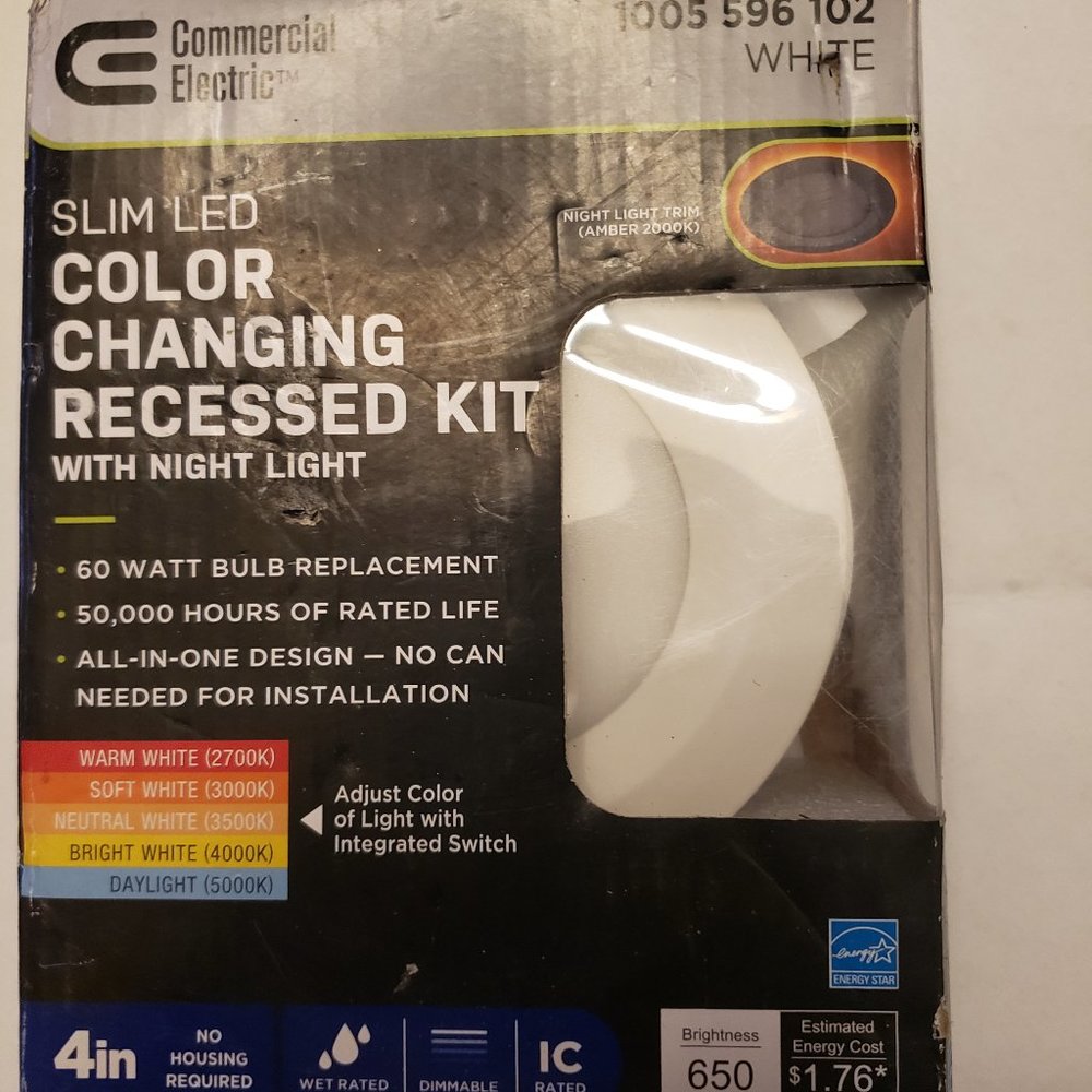 COMMERCIAL ELECTRIC 4" COLOR CHANGING RECESSED LIGHT KIT WITH NIGHT LIGHT